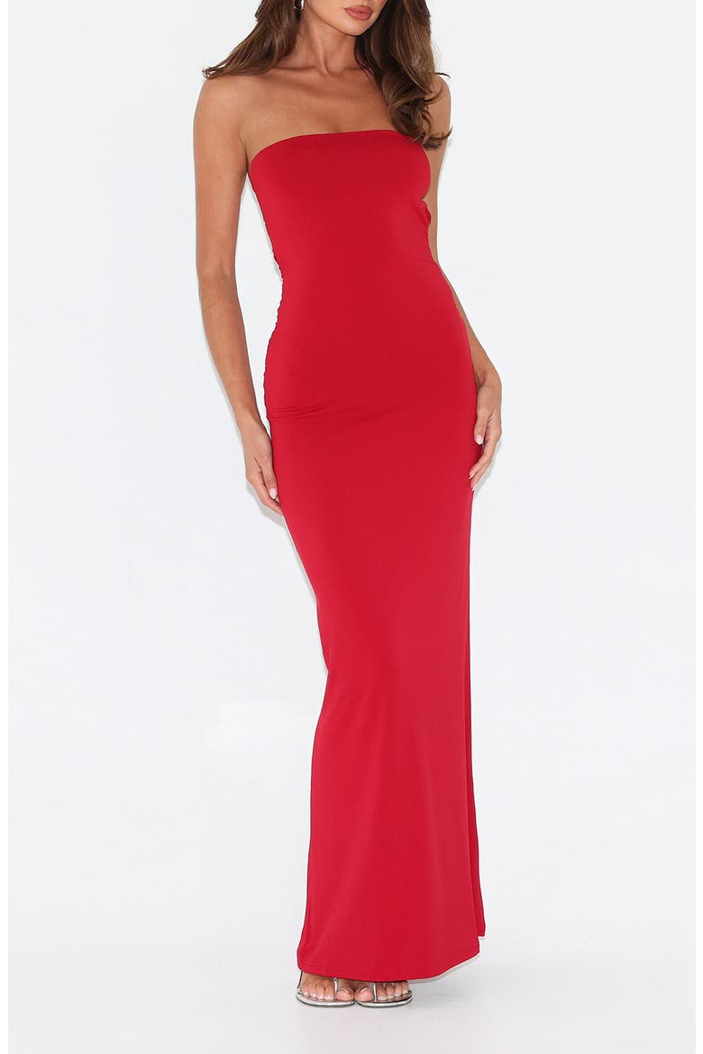 Daniela Cutout Back Strapless Maxi Dress, Main, color, RED