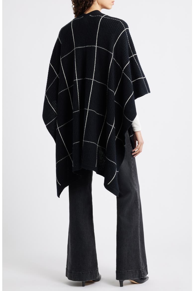 Windowpane Ribbed Wool & Cashmere Poncho, Alternate, color, BLACK WINDOWPANE
