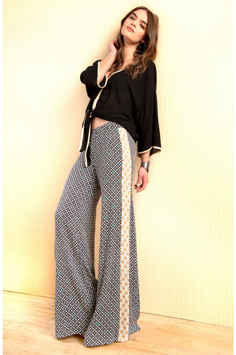 'Sun Tile' Mix Print Palazzo Pants, Alternate, color, BLACK