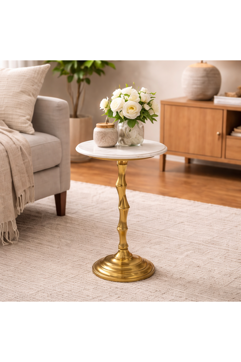 Texture Side Table | Marble Top | Aluminum Base, Alternate, color, White