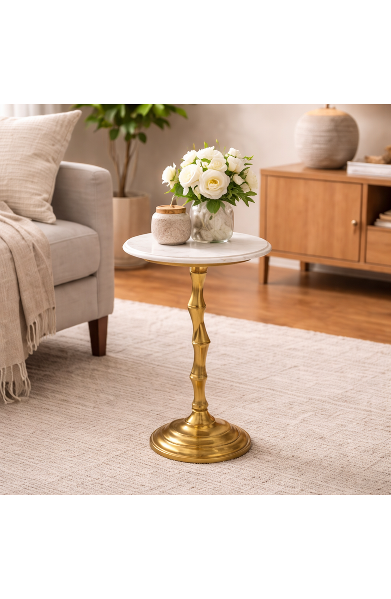 Expo Bazaar Texture Side Table | Marble Top | Aluminum Base, Alternate, color, White