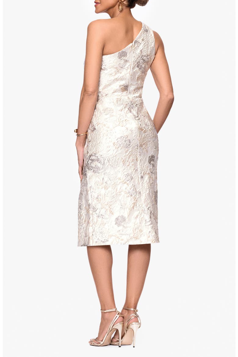 Metallic Floral Jacquard One-Shoulder Sheath Cocktail Dress, Alternate, color, CHAMPAGNE