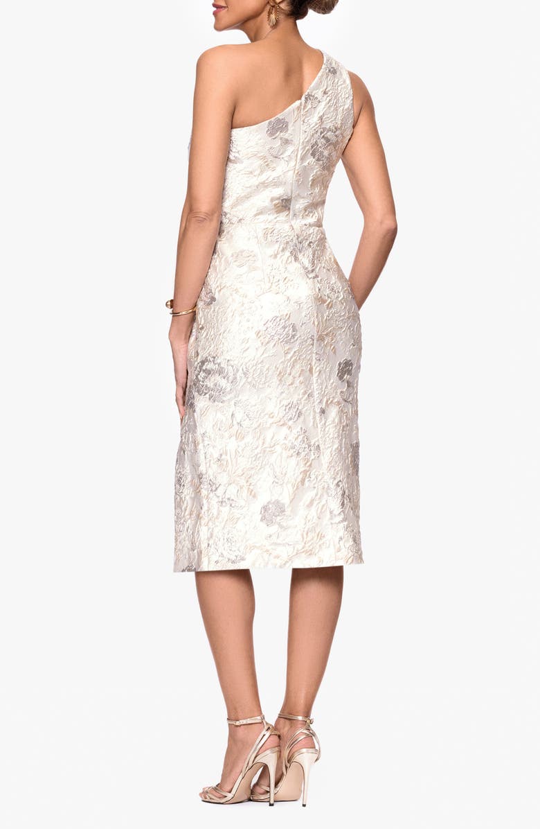 Xscape Evenings Metallic Floral Jacquard One-Shoulder Sheath Cocktail Dress, Alternate, color, Champagne