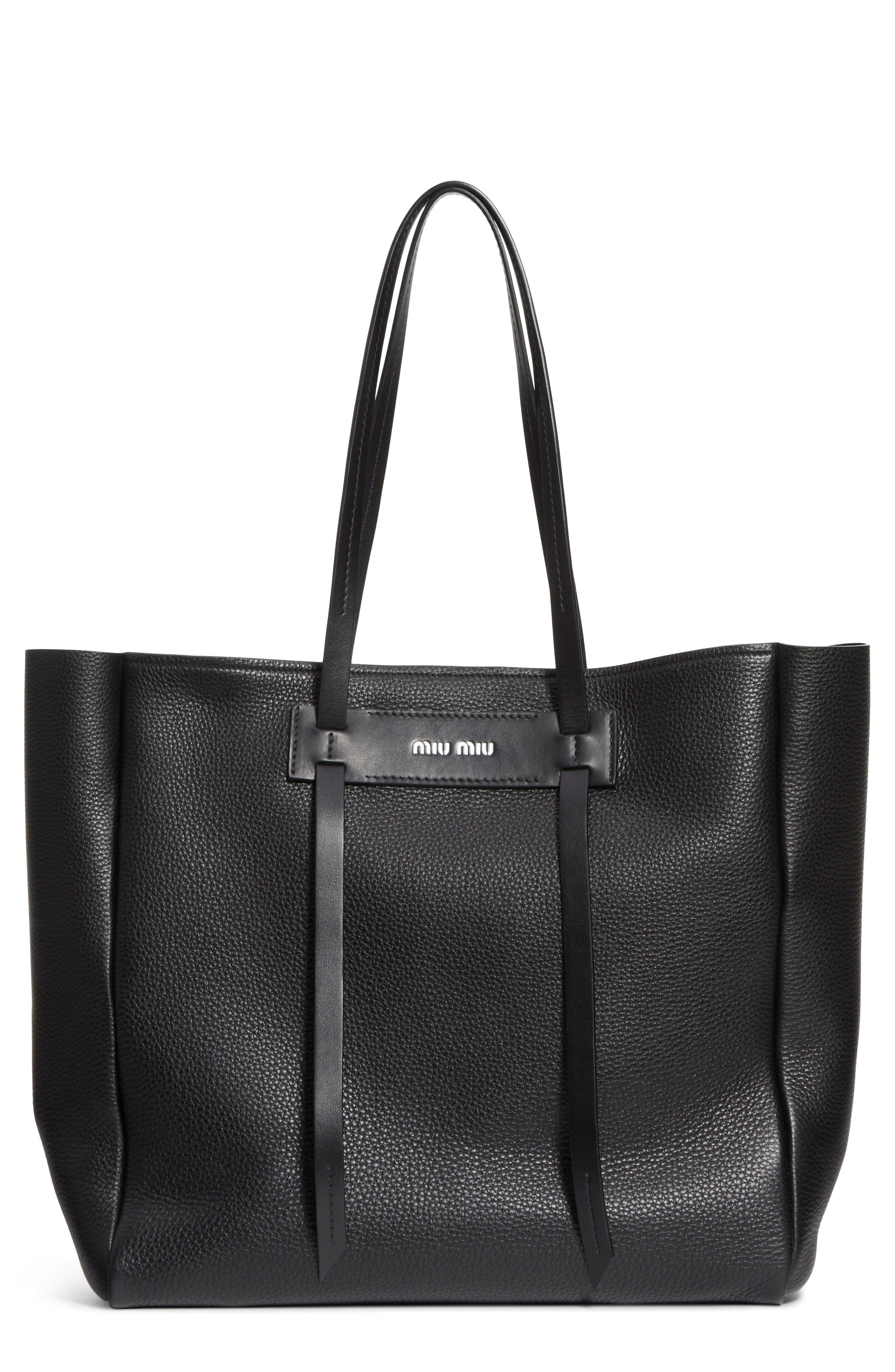 Miu Miu Pebbled Leather Shopper, Main, color, 