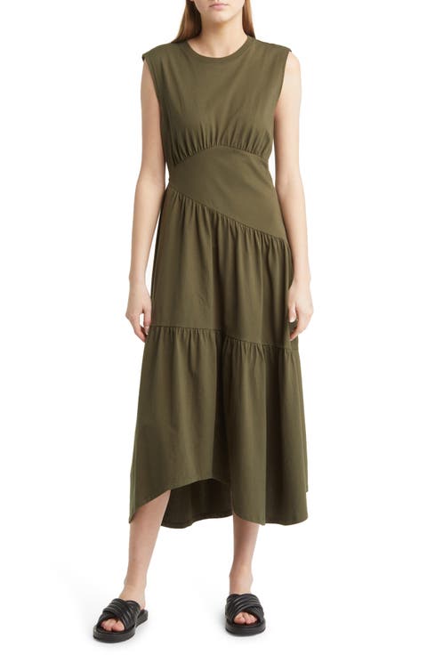 Gathered Seam Organic Cotton A-Line Midi Dress