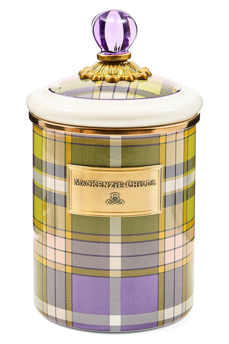 Tartan Violet Enameled Steel Medium Canister, Main, color, TARTAN VIOLET