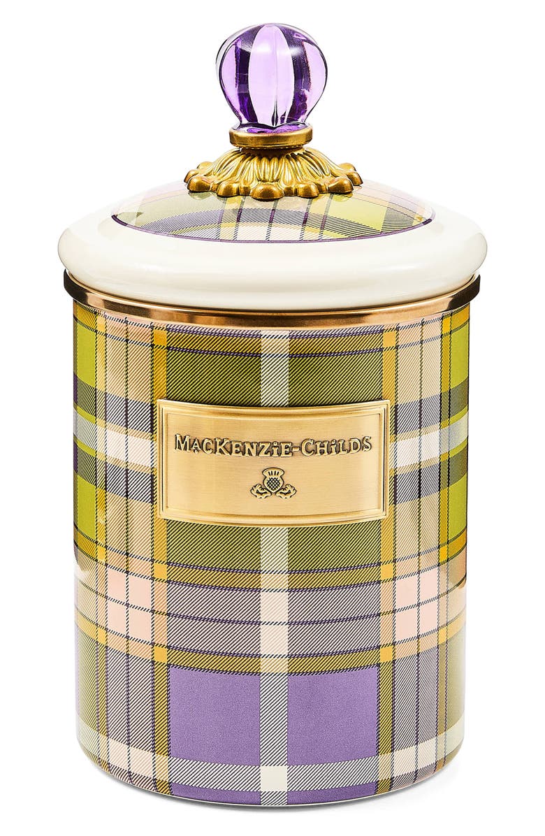MACKENZIE CHILDS Tartan Violet Enameled Steel Medium Canister, Main, color, Tartan Violet
