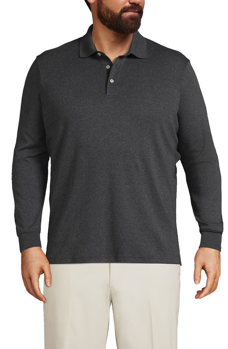 Lands' End Long Sleeve Cotton Supima Polo Shirt, Alternate, color, Dark Charcoal Heather