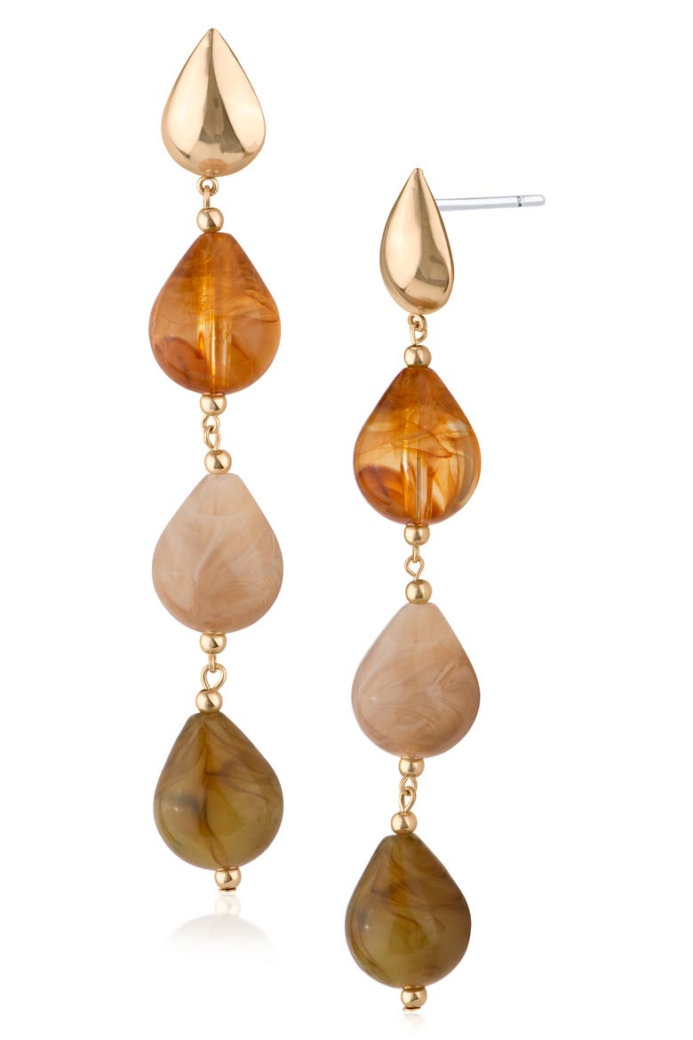 Cascading Teardrop Statement Earrings, Main, color, BROWN/ GOLD