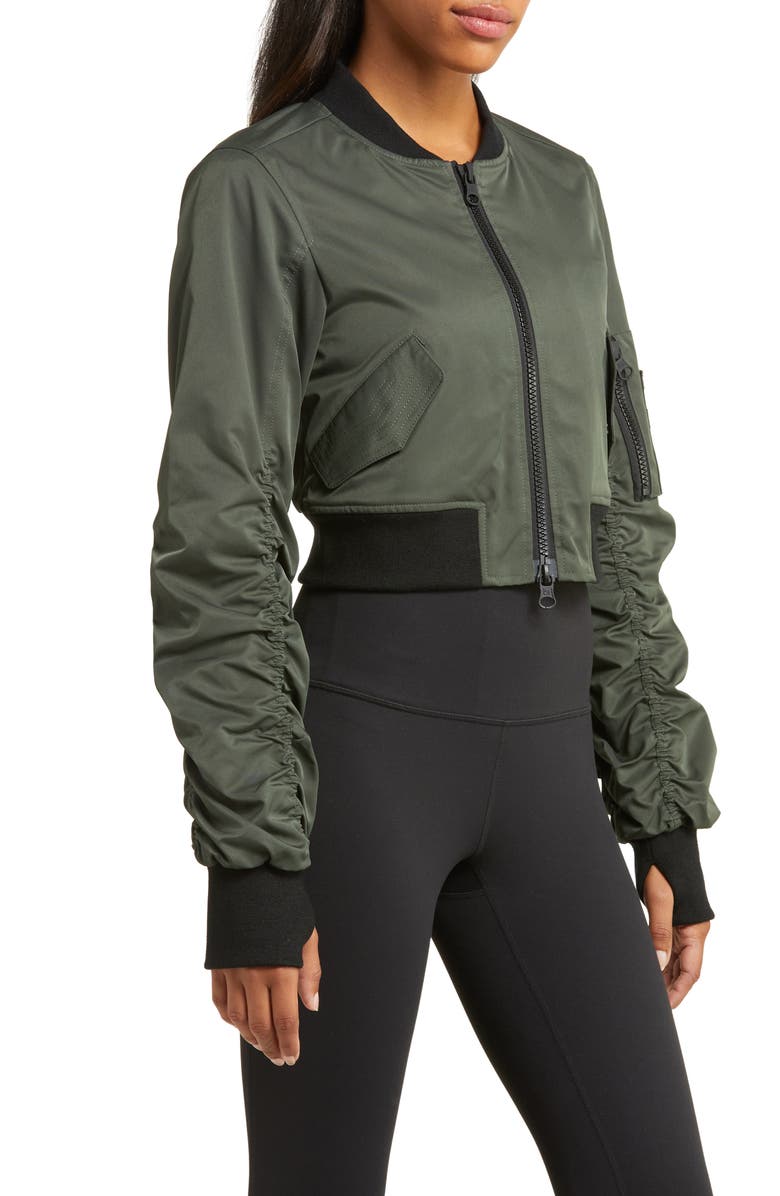 Blanc Noir Bombardier Crop Bomber Jacket, Alternate, color, Dark Forest