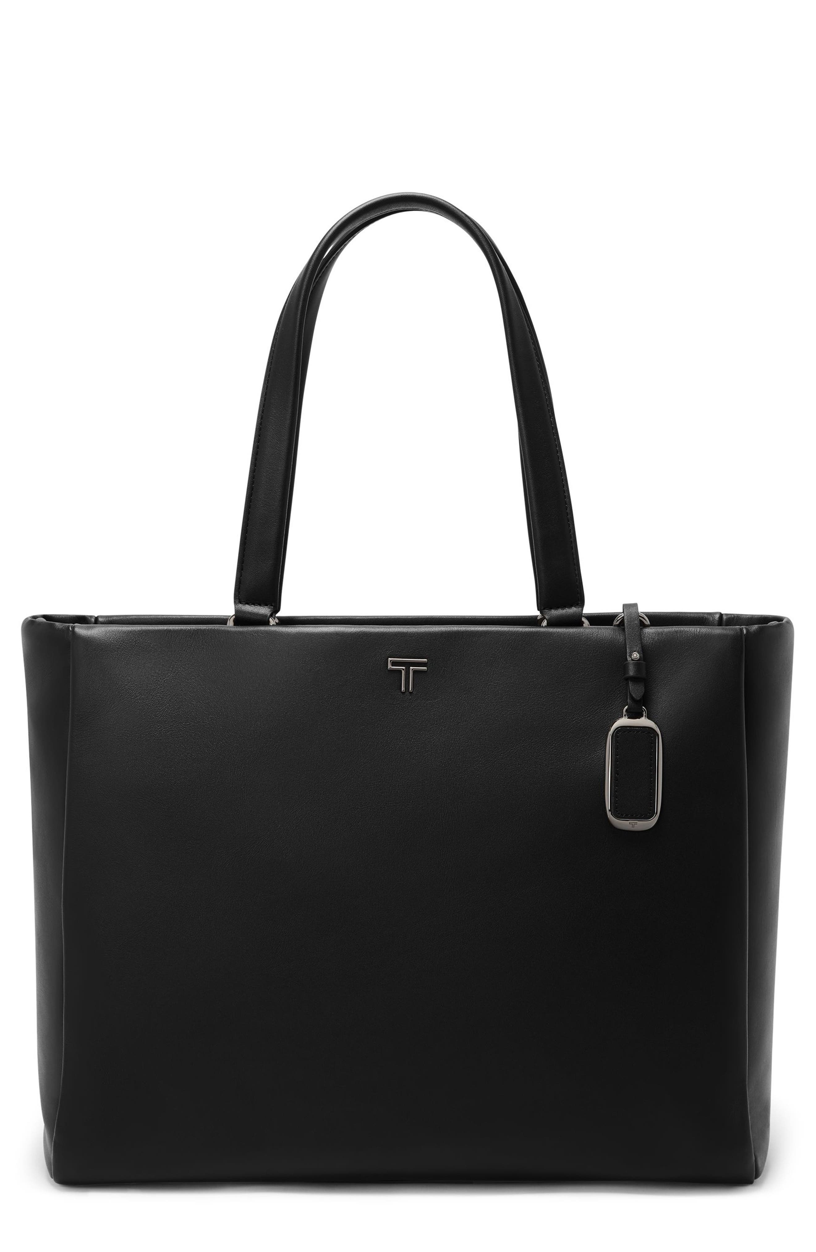 TUMI Large Vail Leather Tote, Main, color, Black/ Gunmetal