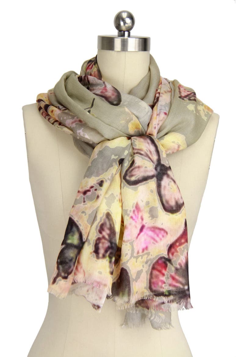 Butterfly Print Scarf, Alternate, color, TAUPE