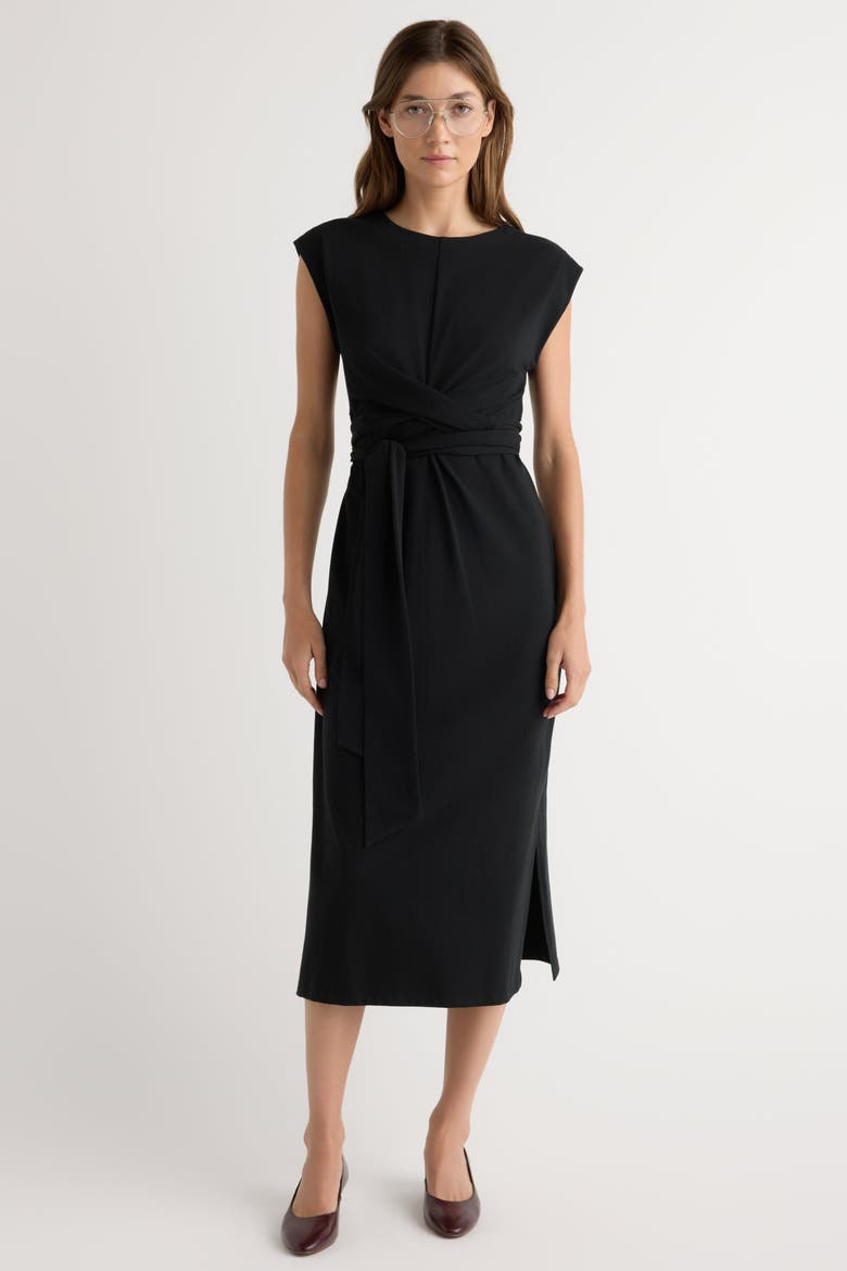 Fei Tie-Front Organic Cotton Dress, Alternate, color, Black