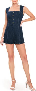 FLYING TOMATO Square Neck Denim Romper