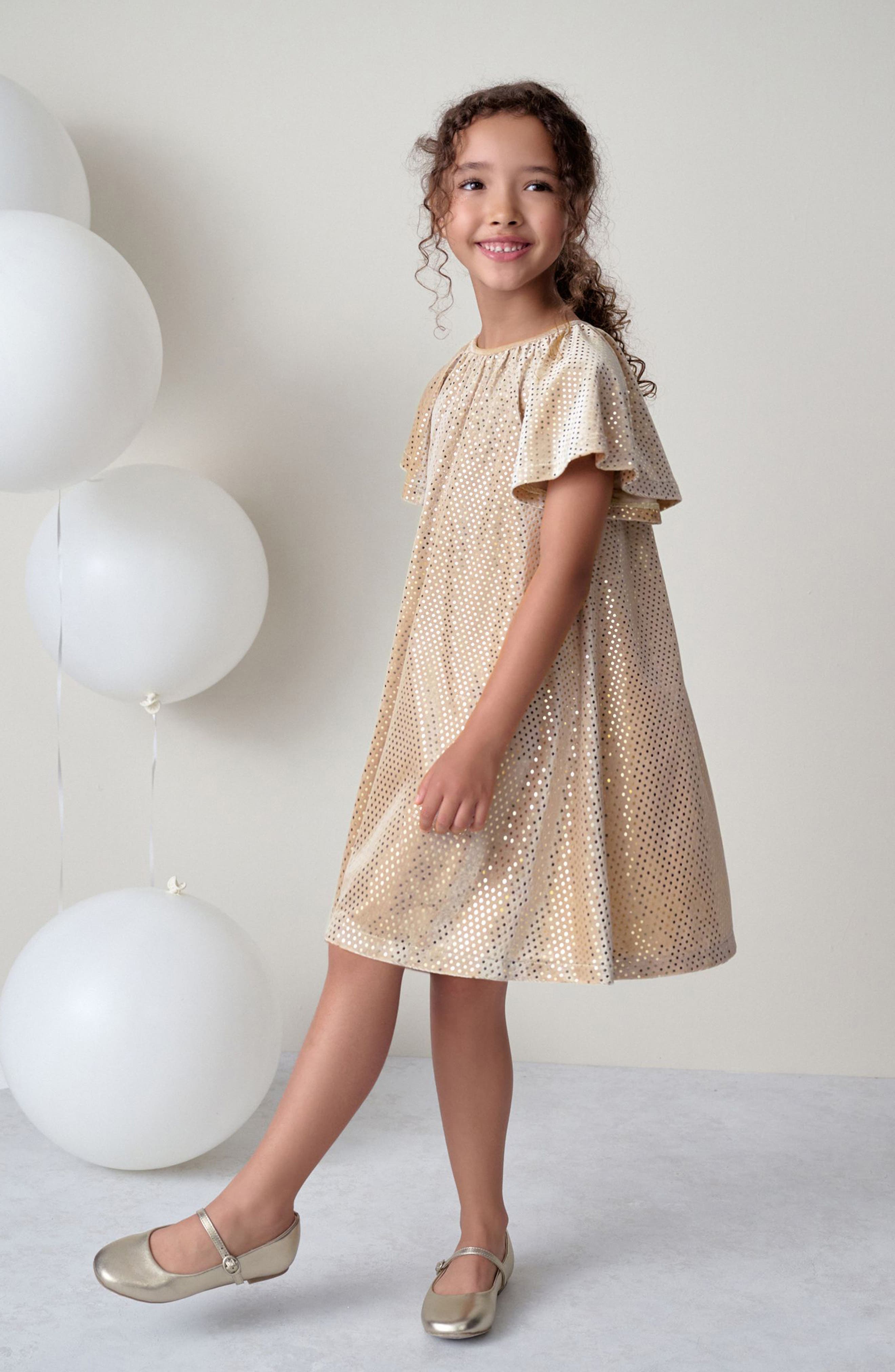 NEXT Kids' Metallic Dot Velvet Dress | Nordstromrack
