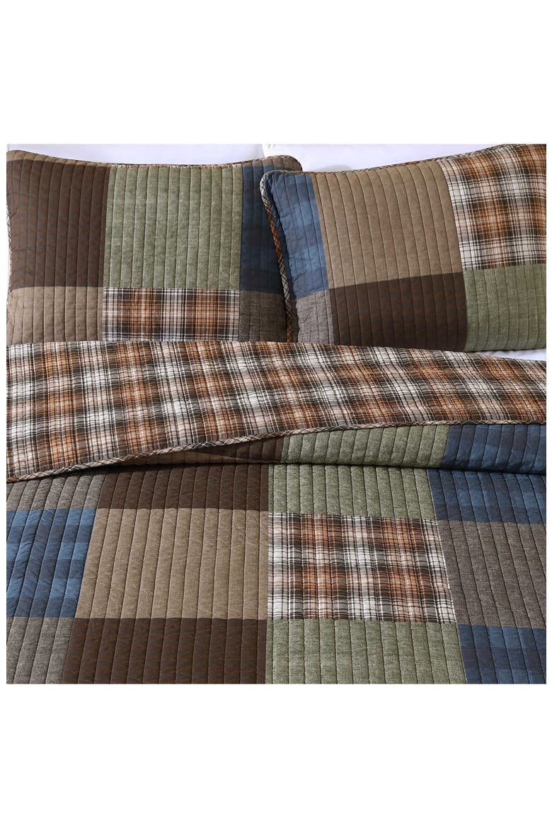 Classic Patchwork Quilt Set, Alternate, color, OLIVE GREEN/ CAMEL BEIGE