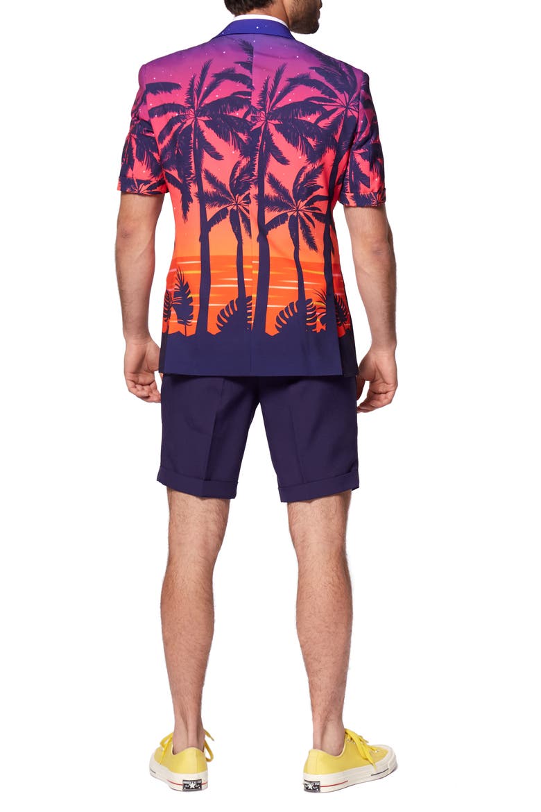 Suave Sunset Short Sleeve Sport Coat, Tie & Flat Front Shorts Set, Alternate, color, MISCELLANEOUS