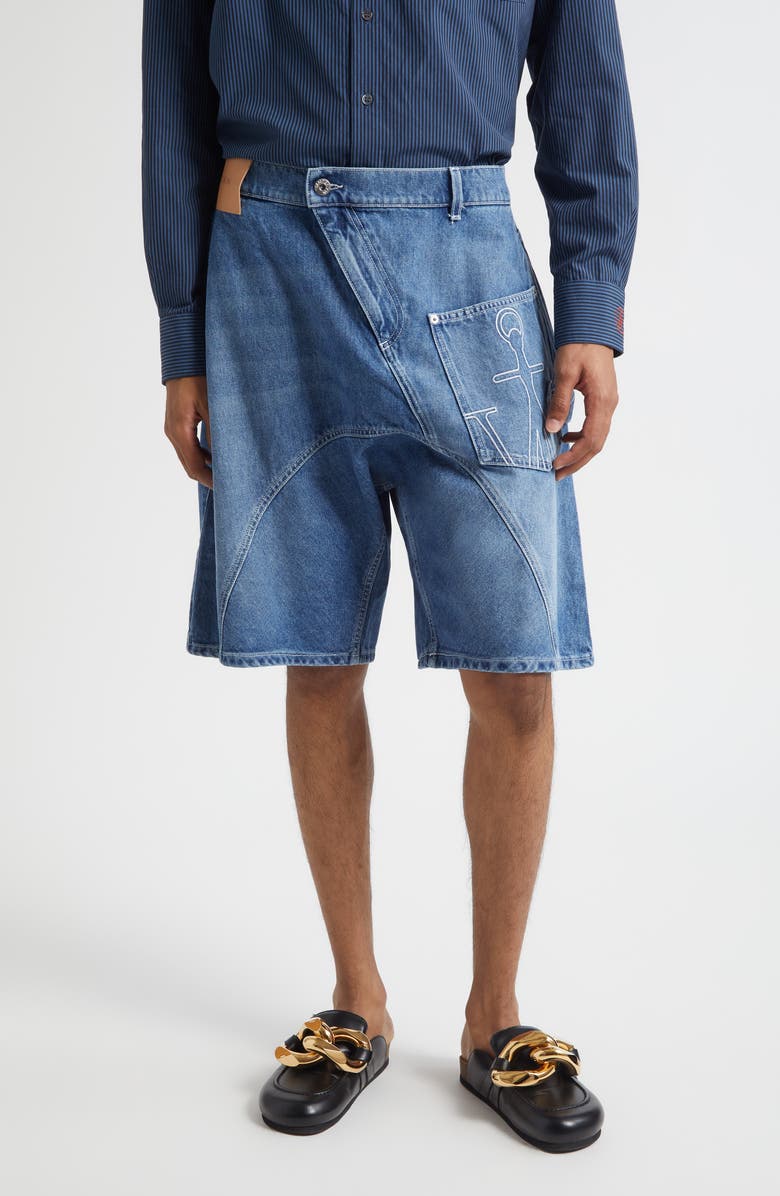 JW Anderson Twisted Workwear Denim Shorts, Main, color, Light Blue