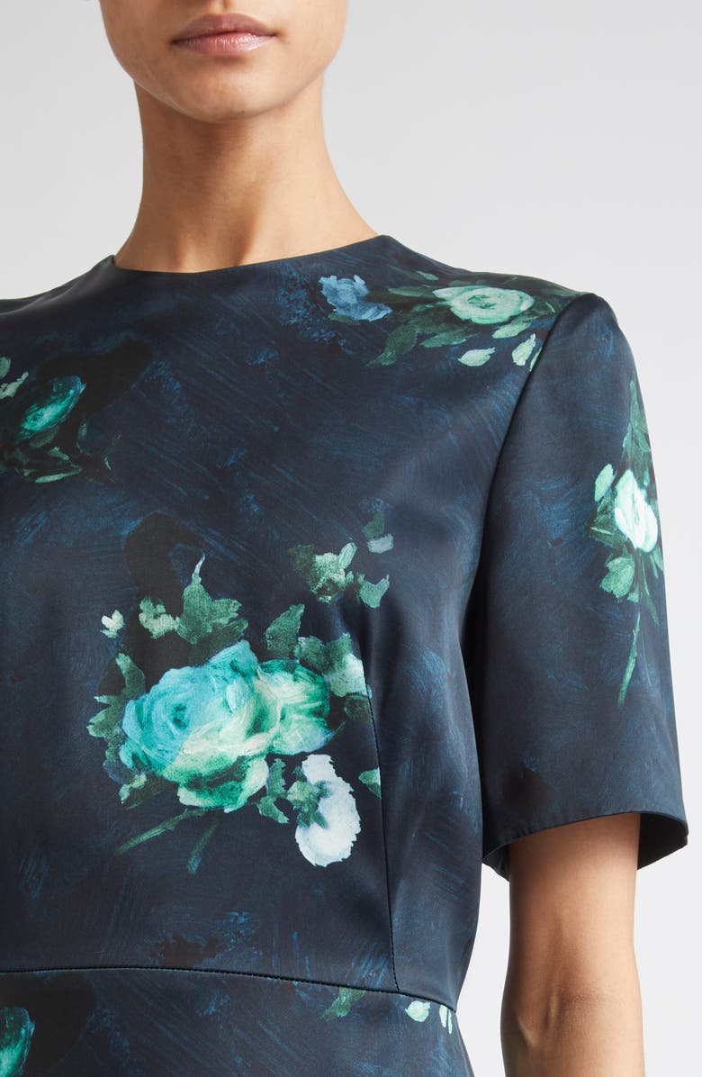 Erdem Abstract Rose Print Short Sleeve Cocktail Dress, Alternate, color, Abstract Rose Navy