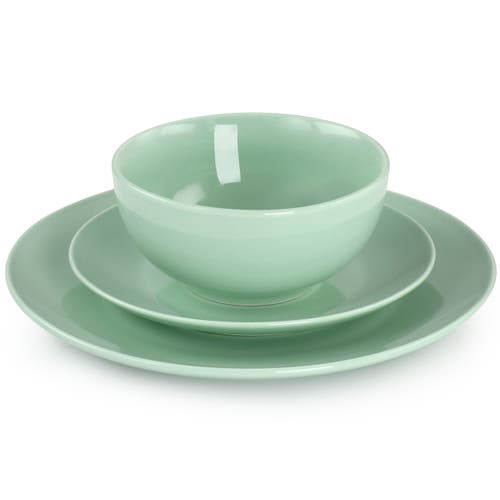 Elama Luna 18 Piece Porcelain Dinnerware Set In Green