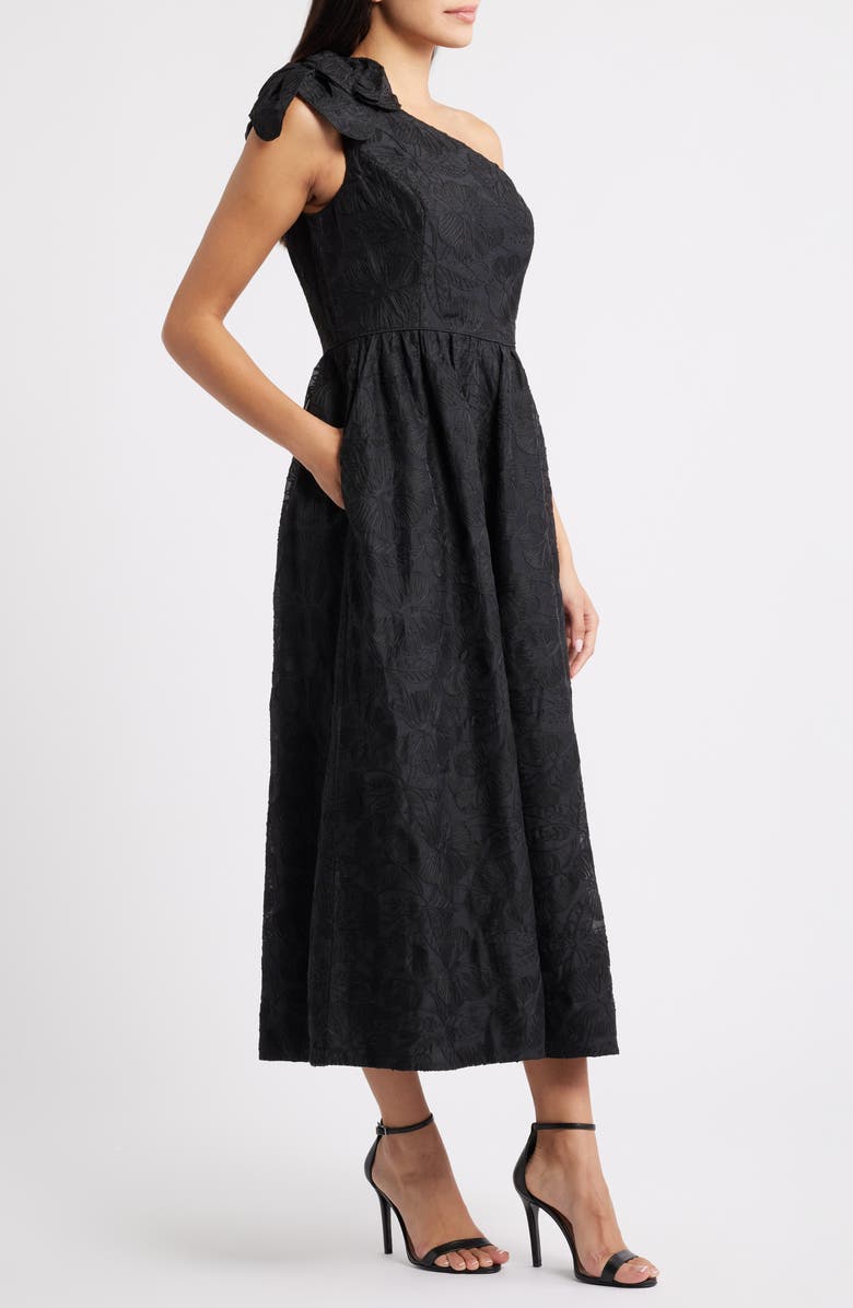 Lilly Pulitzer<sup>®</sup> Lynsi Rosette One Shoulder Midi Dress, Alternate, color, Noir Sunset Bloom