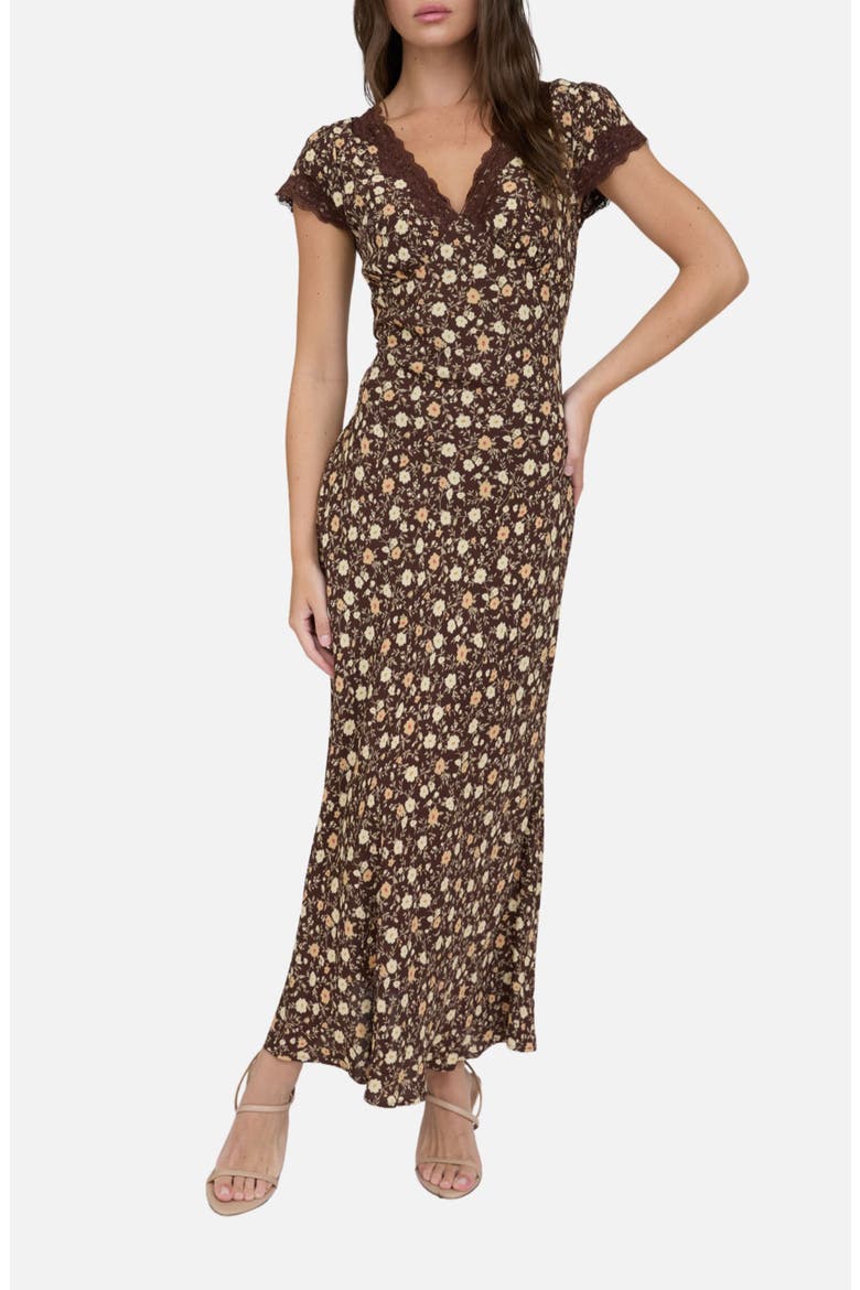 Floral Cap Sleeve Maxi Dress, Main, color, BROWN MULTI