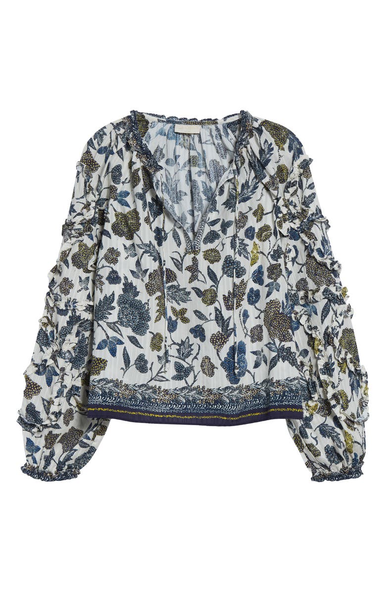 Ulla Johnson Azrou Floral Ruffle Split Neck Peasant Top, Alternate, color, Porcelain