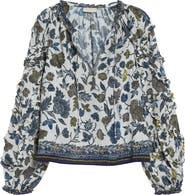 Ulla Johnson Azrou Floral Ruffle Split Neck Peasant Top