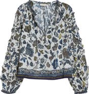 Ulla Johnson Azrou Floral Ruffle Split Neck Peasant Top