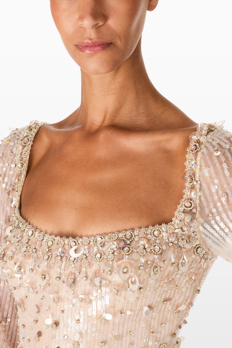 Kestra Sequin-Embellished Maxi Dress, Alternate, color, Almond