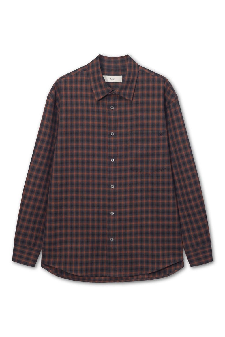 Oversize Check Flannel Button-Up Shirt, Main, color, BRICK
