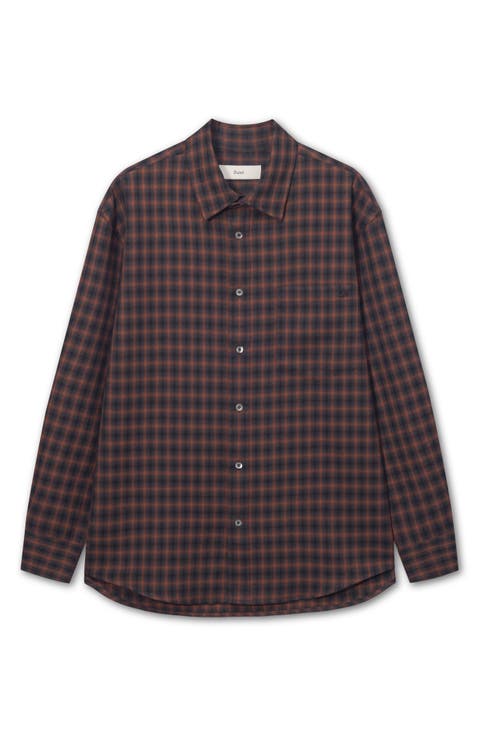 Oversize Check Flannel Button-Up Shirt