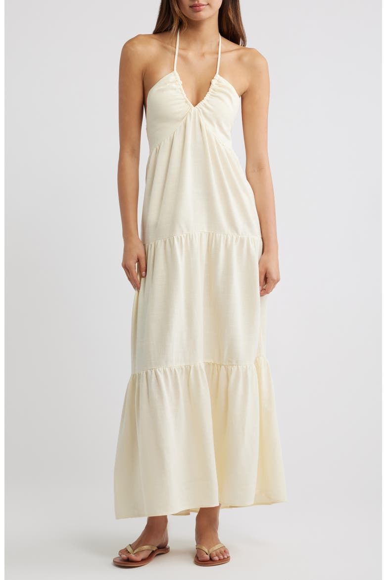 Kenna Tiered Halter Midi Dress, Main, color, VANILLA