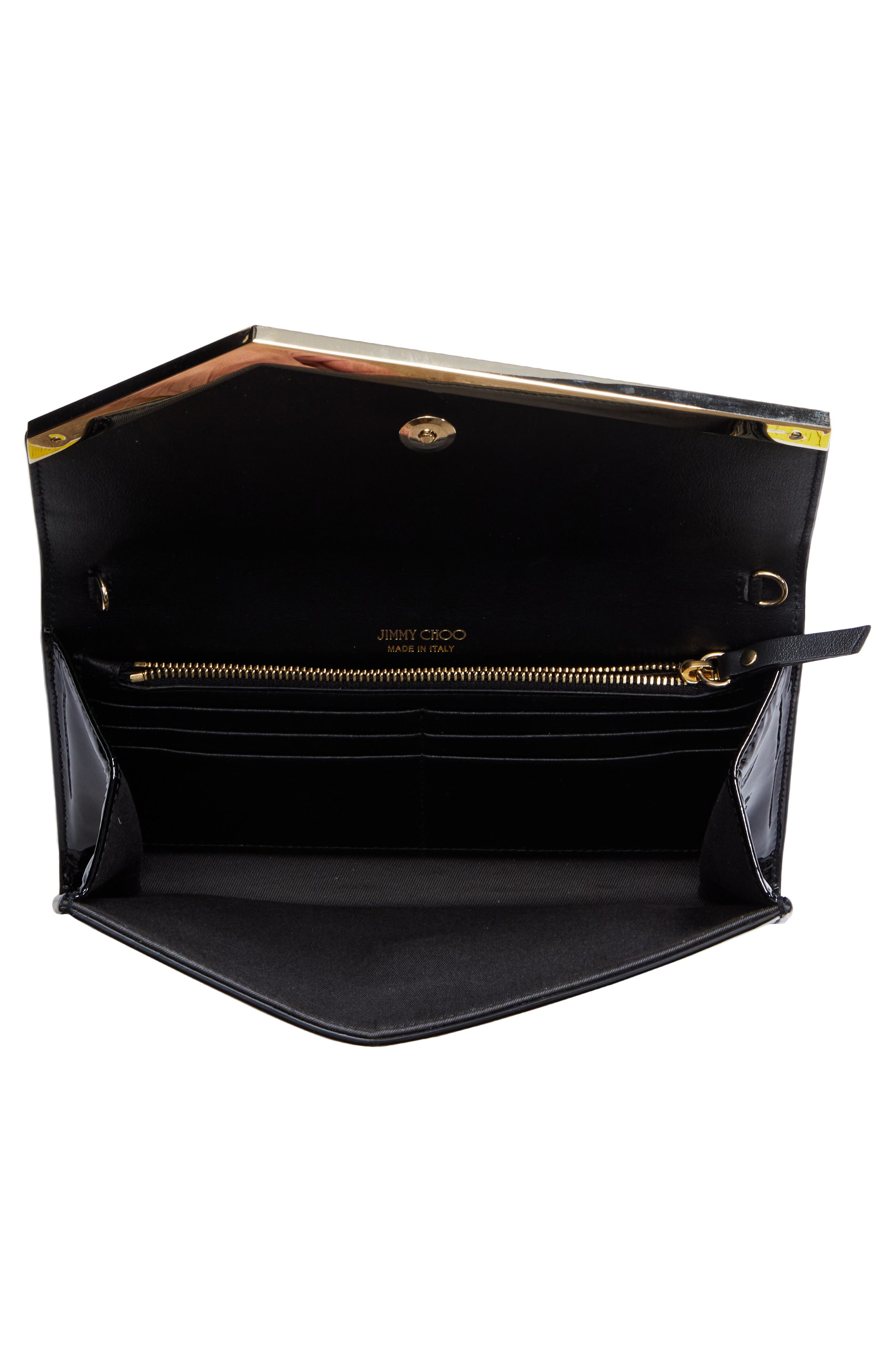 Jimmy Choo Emmie Leather Clutch, Alternate, color, Black/ Light Gold