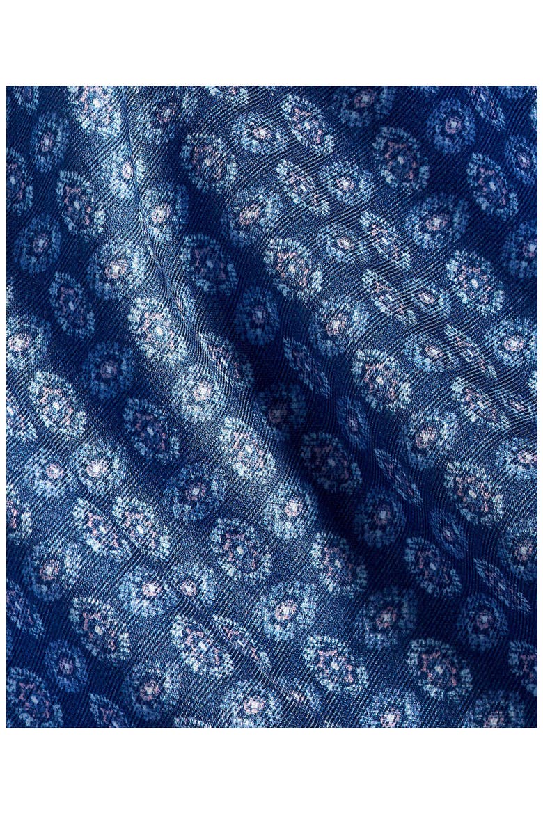 Neat Print Short Sleeve Cotton Button-Up Shirt, Alternate, color, NAVY