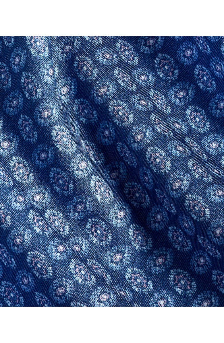 David Donahue Neat Print Short Sleeve Cotton Button-Up Shirt, Alternate, color, Navy