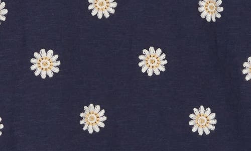 Lucky Brand Daisy All Over Embroidered Cotton Tee In Navy Combo