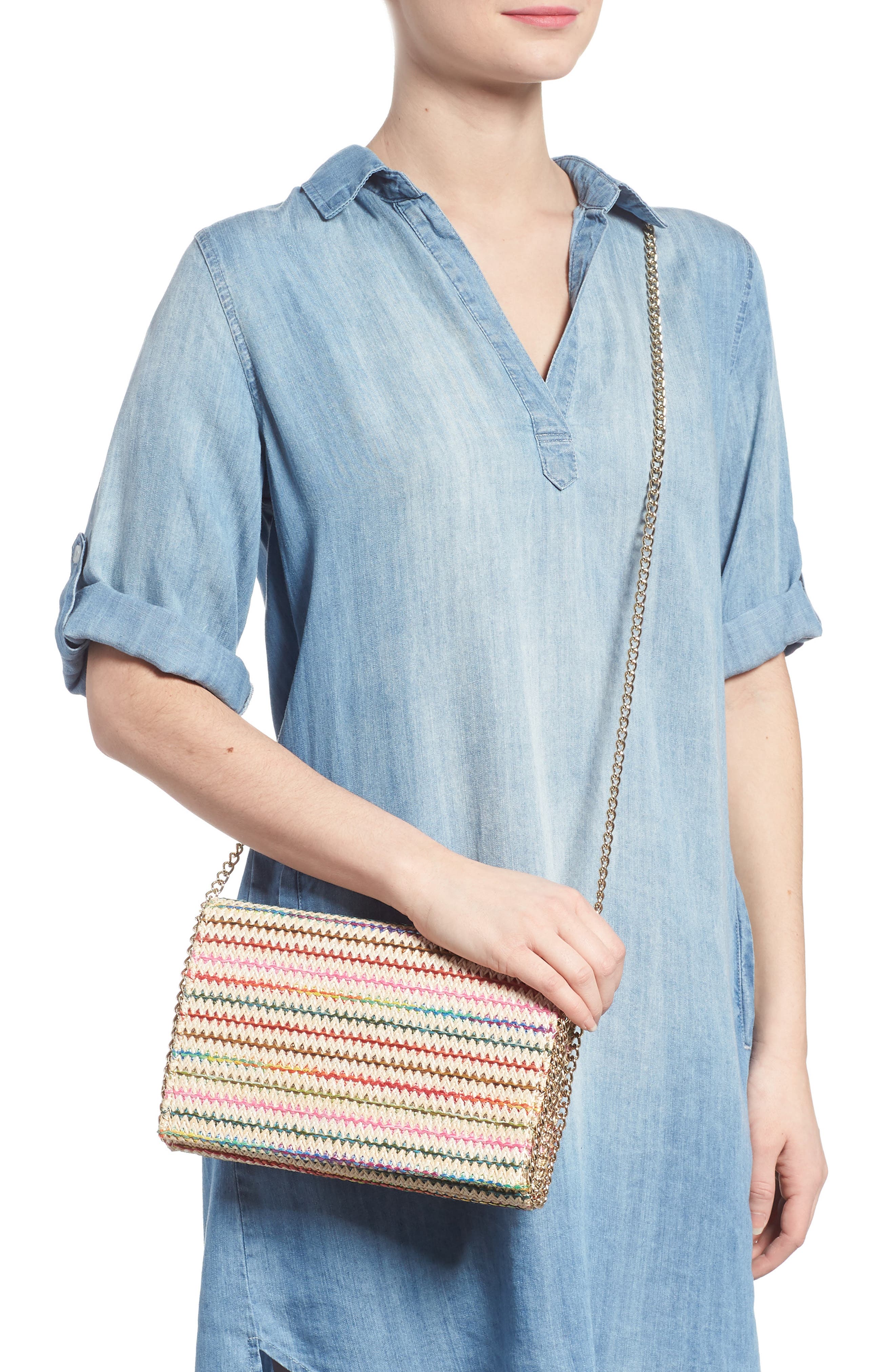 Chelsea28 Multistripe Woven Clutch, Alternate, color, 