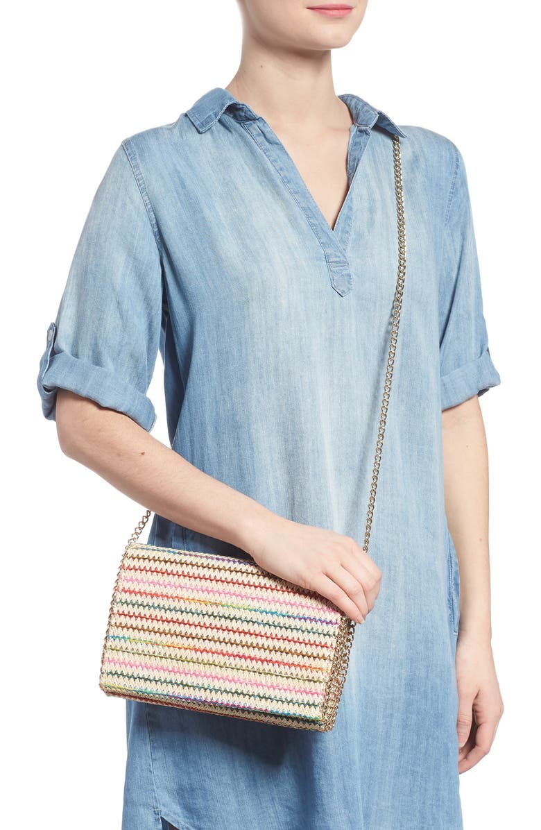 Chelsea28 Multistripe Woven Clutch, Alternate, color,