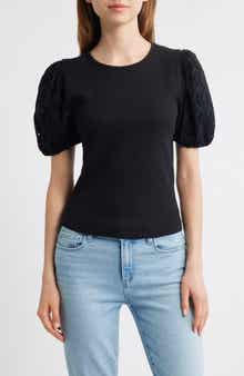 PAIGE Marina Eyelet Puff Sleeve T-Shirt