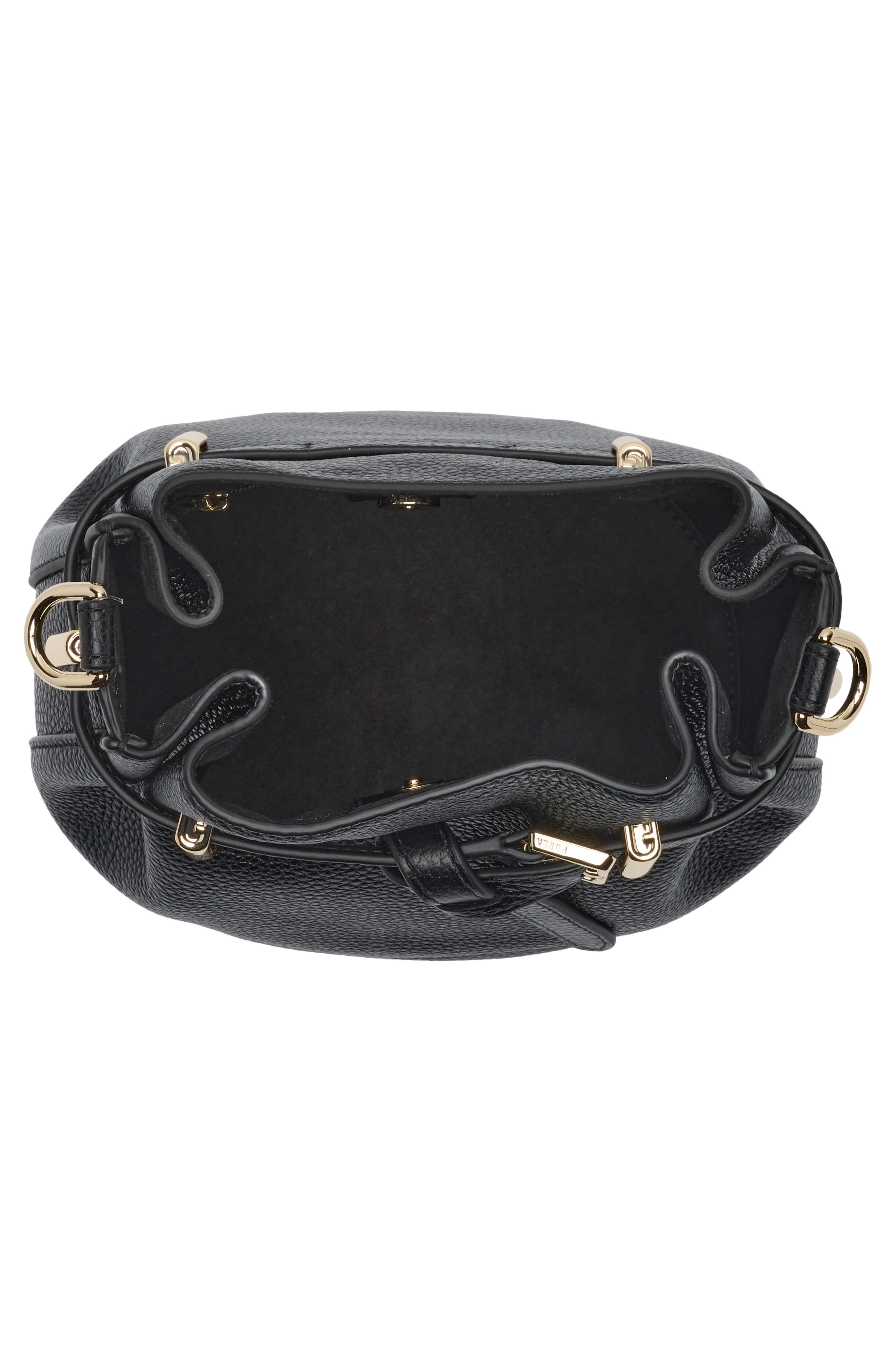 Furla Aura Mini Drawstring Leather Bucket Bag, Alternate, color, Nero