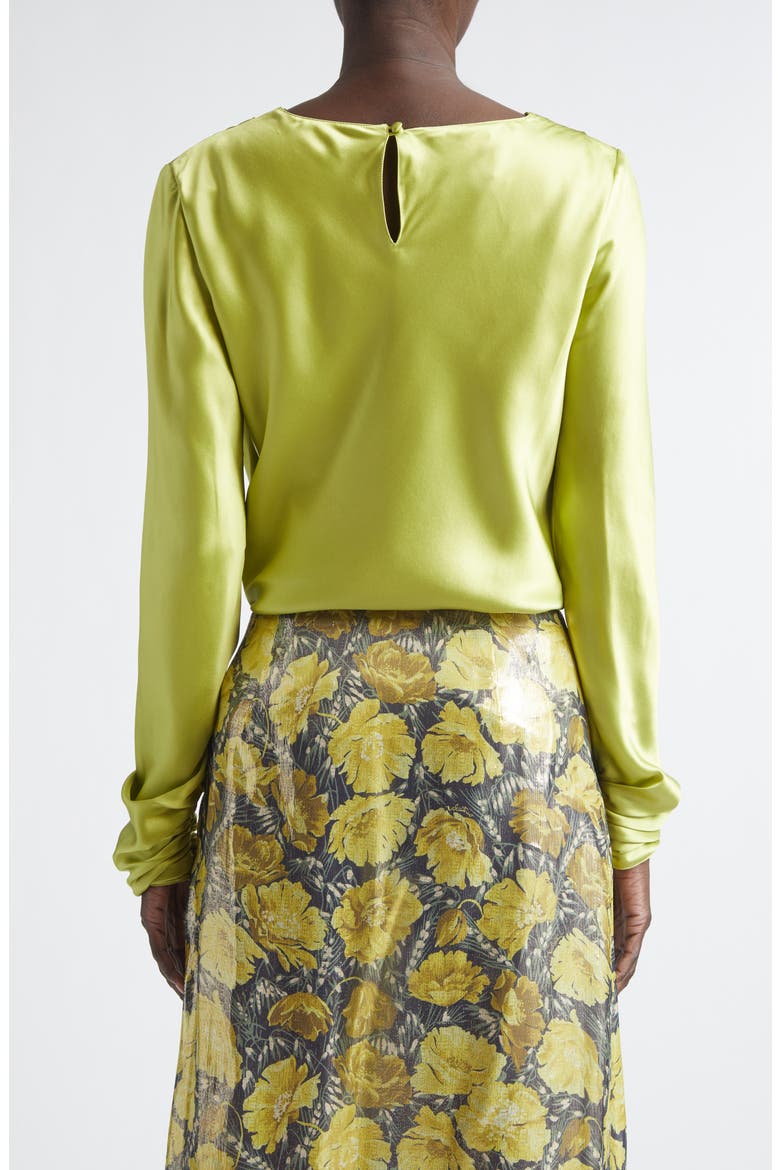 Draped Cowl Neck Silk Top, Alternate, color, LIME