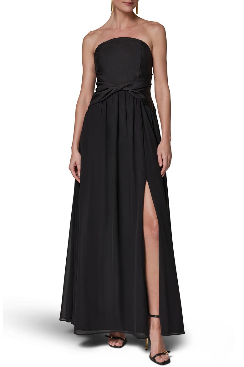 Strapless Mixed Media Gown, Main, color, BLACK