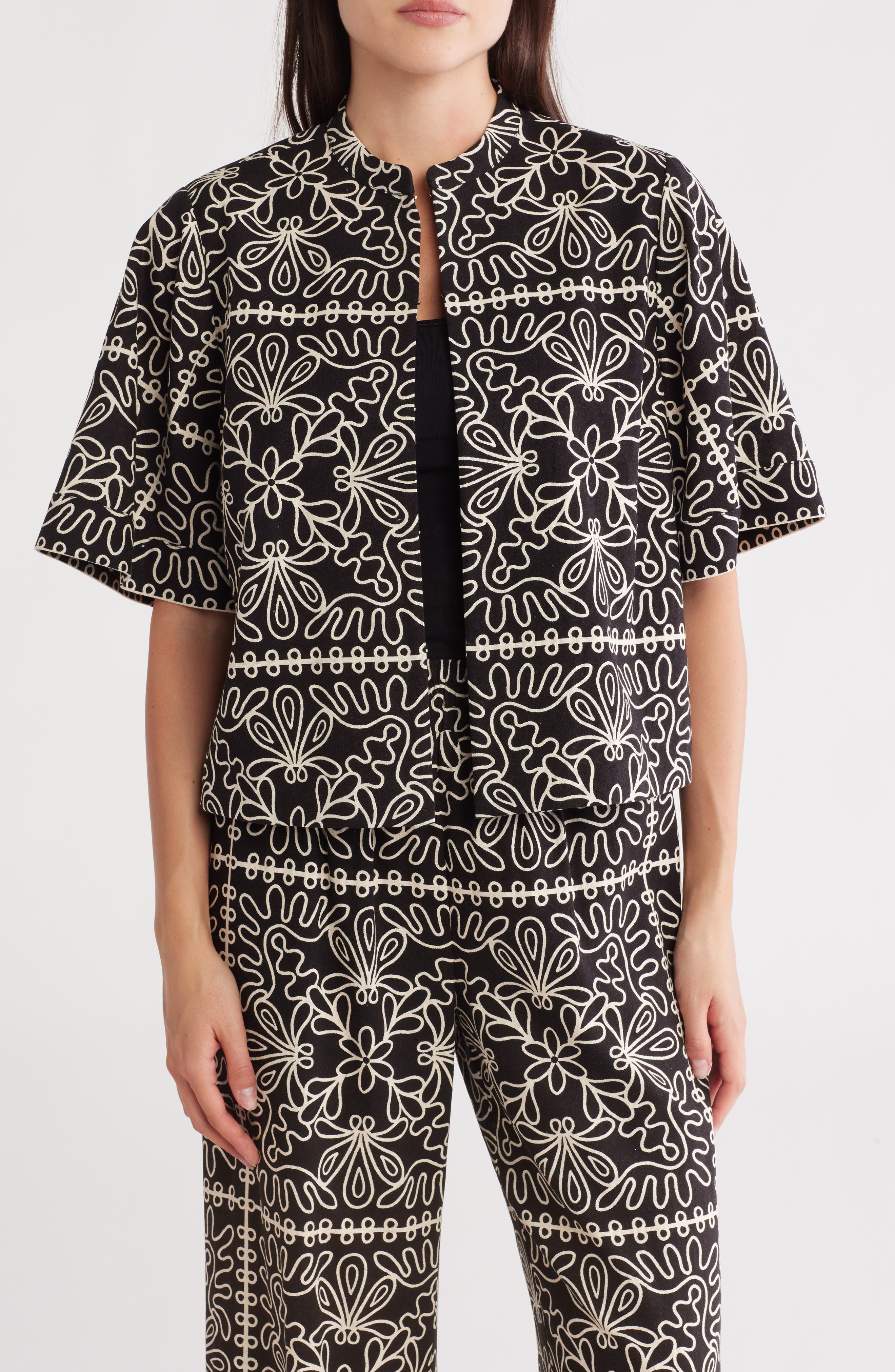 Gemma + Jane Mandarin Collar Elbow Length Sleeve Top