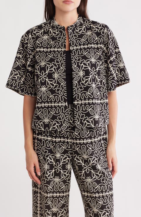 Mandarin Collar Elbow Length Sleeve Top