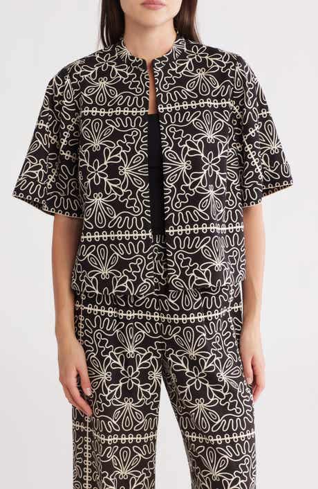 Gemma + Jane Mandarin Collar Elbow Length Sleeve Top