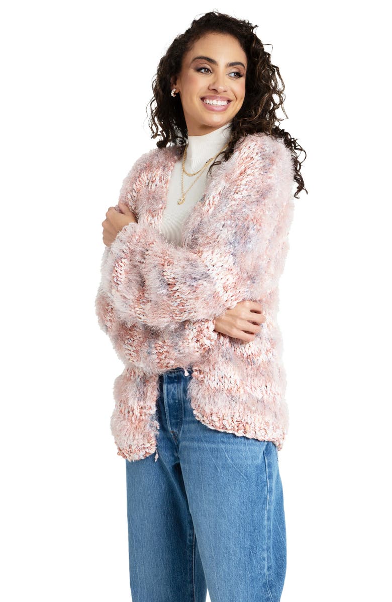 SAACHI Lurex Eyelash Stripe Cardigan, Alternate, color, Blush