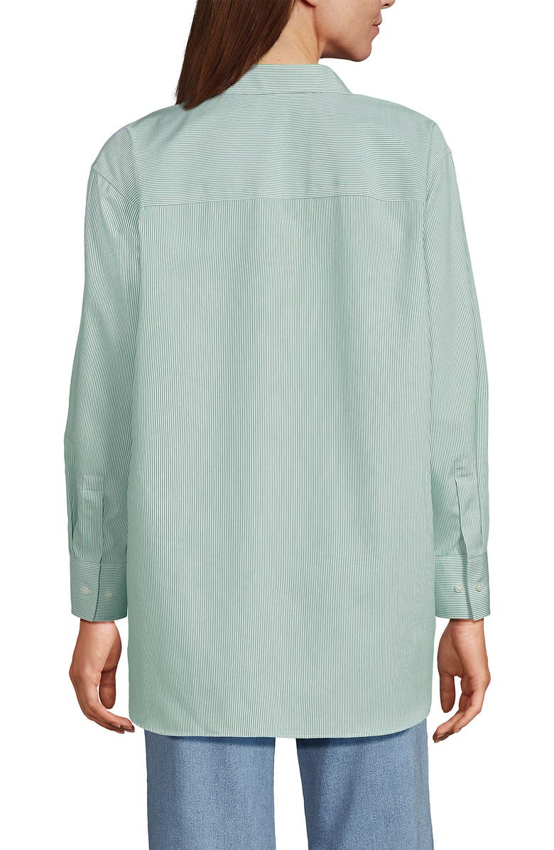 Lands' End No Iron Oversized Poplin Extra Long Tunic, Alternate, color, Vibrant Clover Mini Stripe