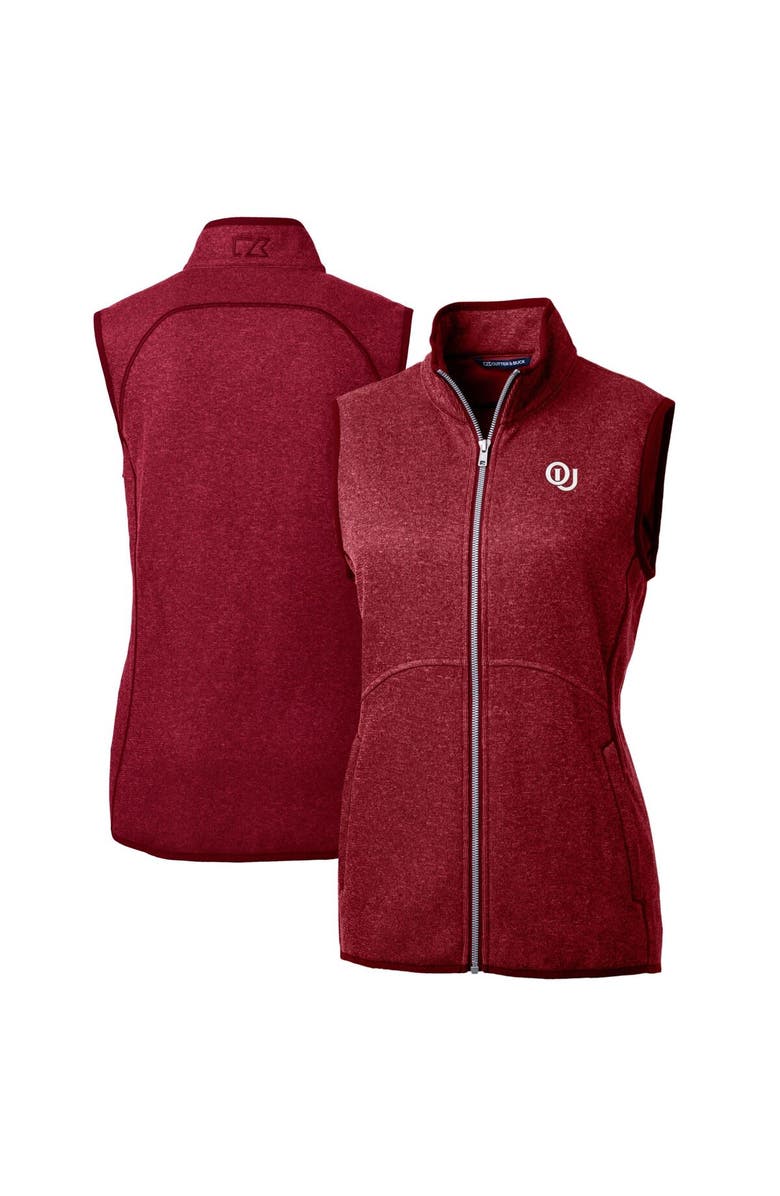 Cutter & Buck Women's Cutter & Buck  Heather Crimson Oklahoma Sooners Mainsail Sweater-Knit Full-Zip Vest, Main, color, 