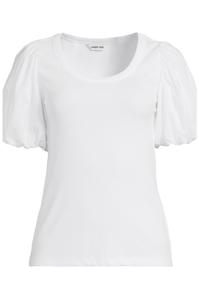 Drapey Rib Puff Sleeve Scoop Neck Top, Alternate, color, White